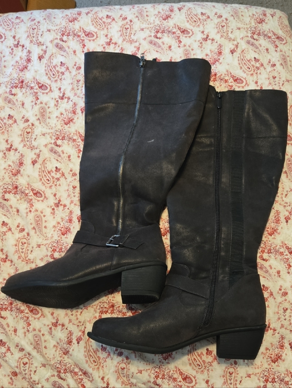 Torrid Black Oil Suede Buckle Knee Boots with Low Block Heel
